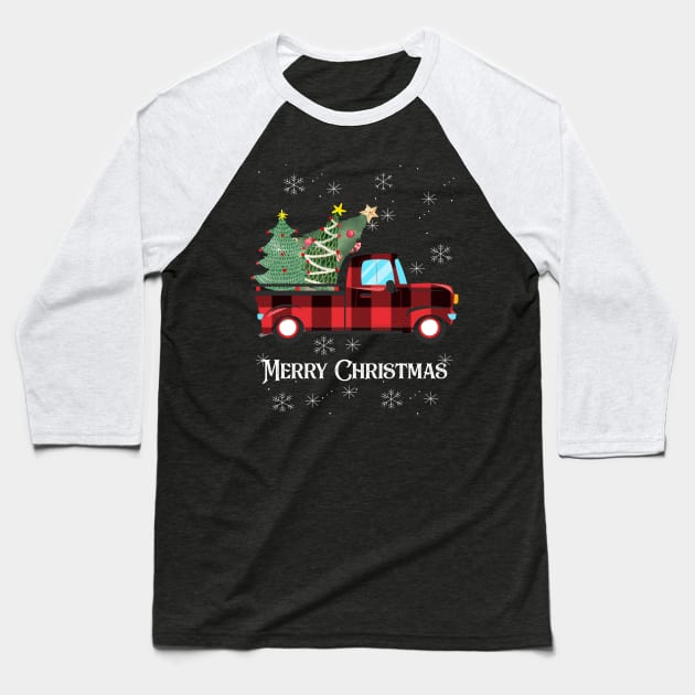 Merry Christmas Buffalo Truck Tree Red Plaid For Men Women Baseball T-Shirt by Johner_Clerk_Design